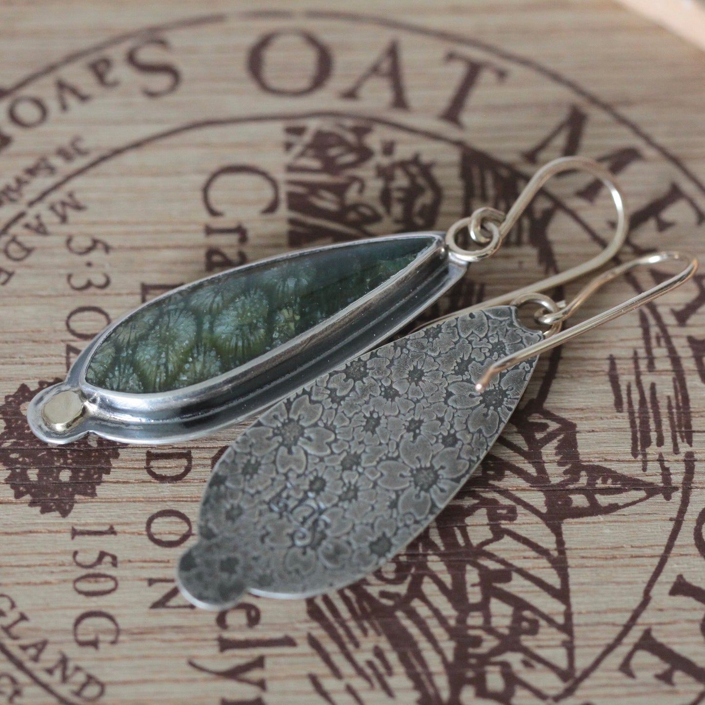 Green Fossilized Coral Sterling silver, 18K, 14K GF Dangle Earrings