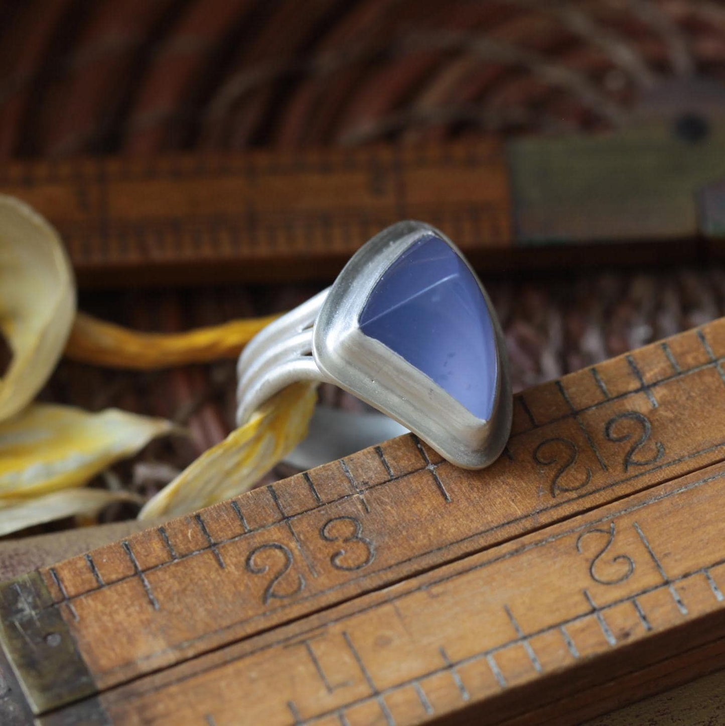 Unique Modern Namibian Chalcedony Ring Sterling Silver Fancy Cut Size 9