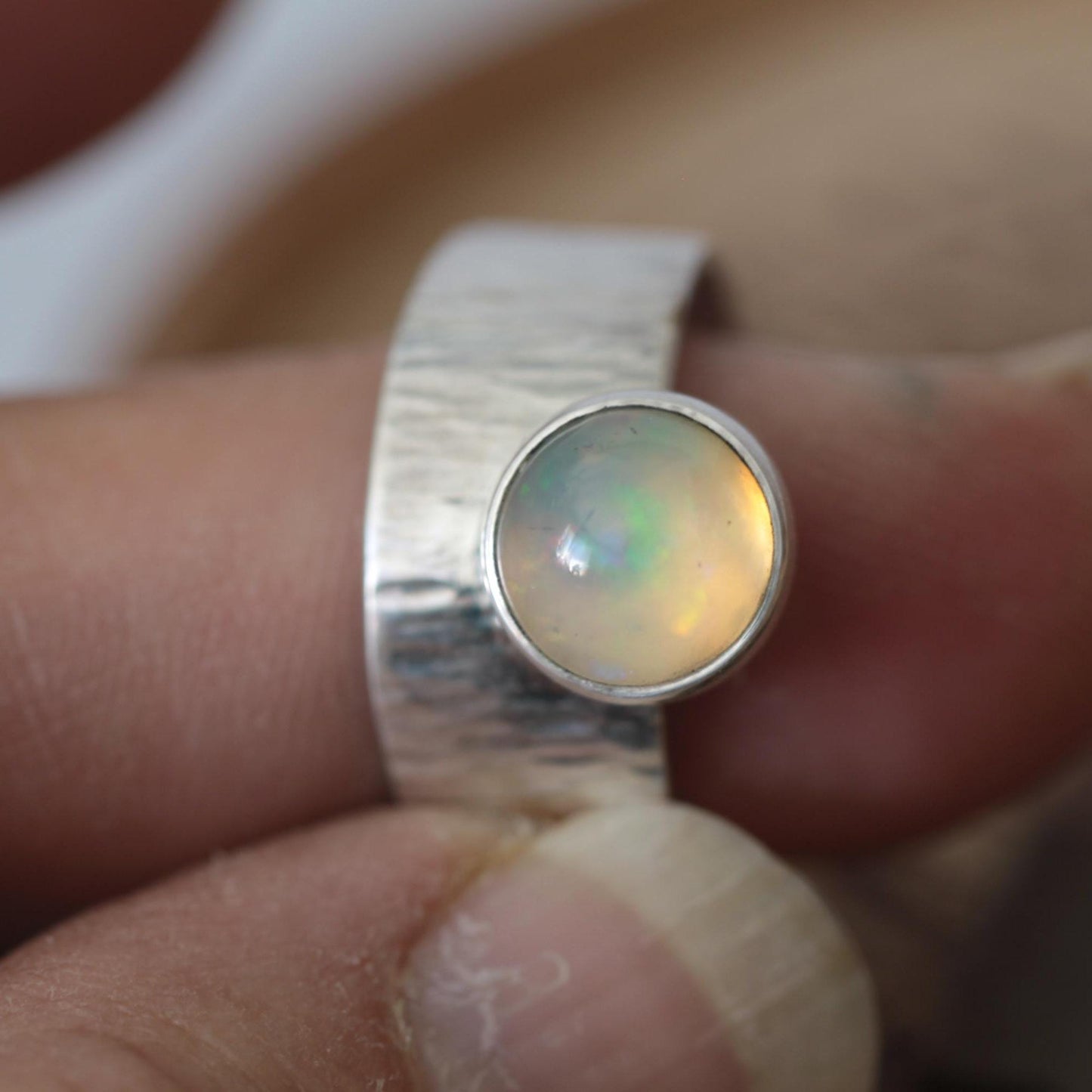 Round Ethiopian Welo Opal Sterling Silver Ring 9