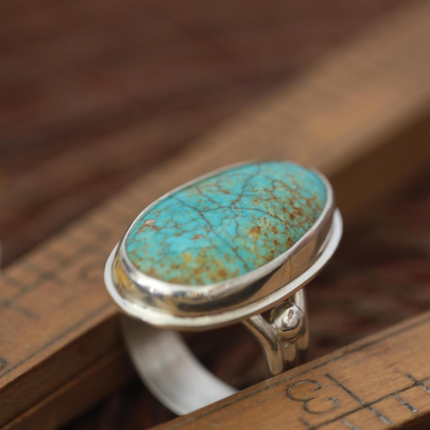 Turquoise Mountain Cabochon Sterling Silver Artisan Ring size 6.75