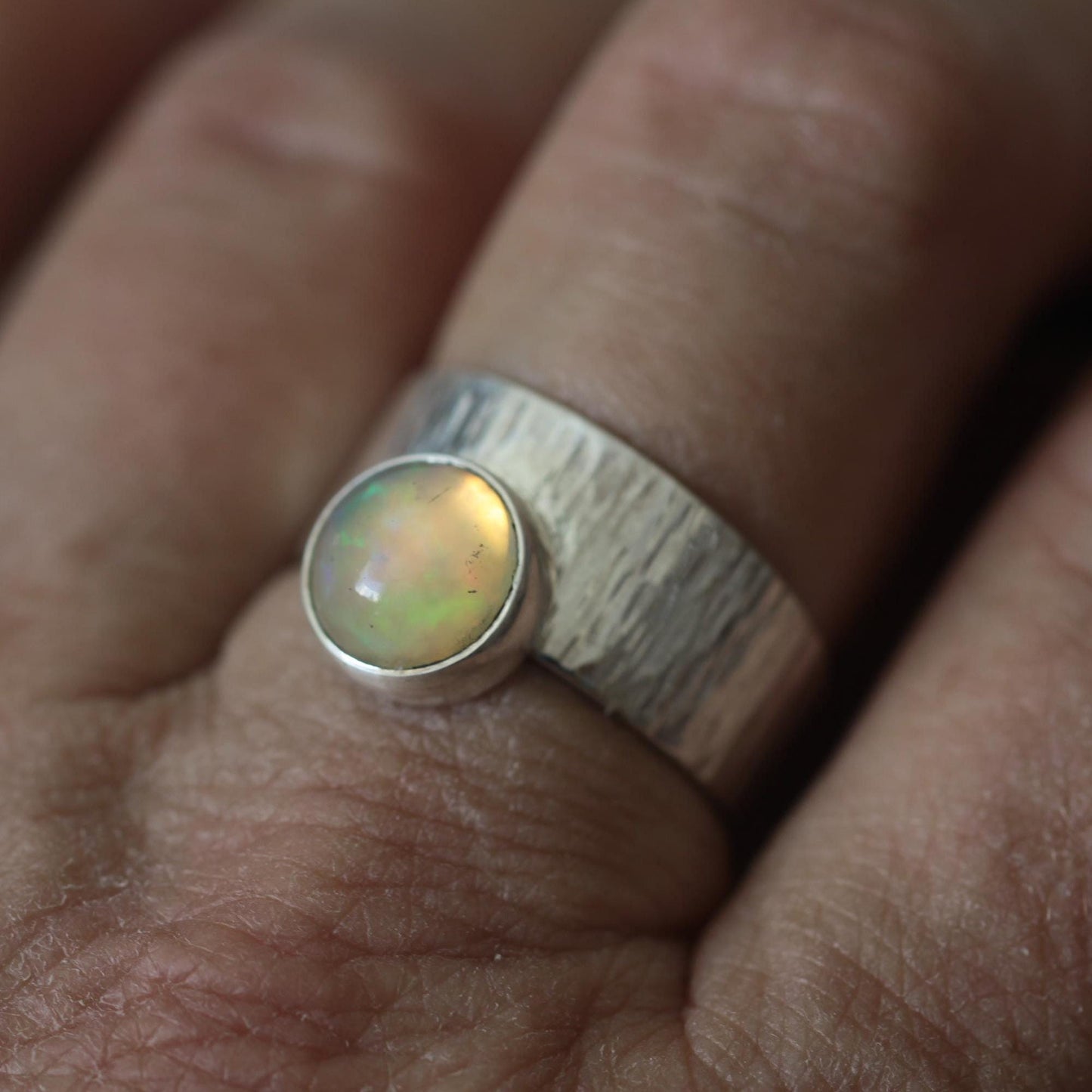 Round Ethiopian Welo Opal Sterling Silver Ring 9