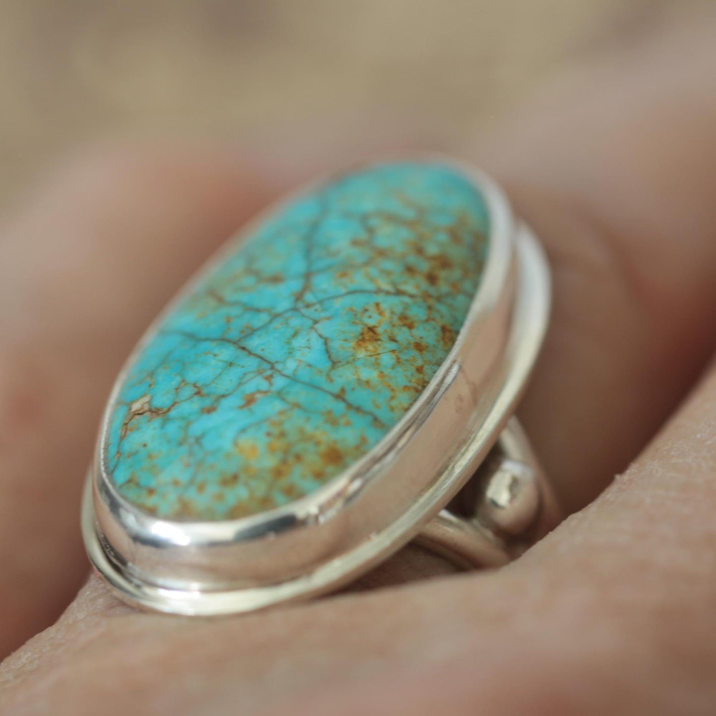 Turquoise Mountain Cabochon Sterling Silver Artisan Ring size 6.75