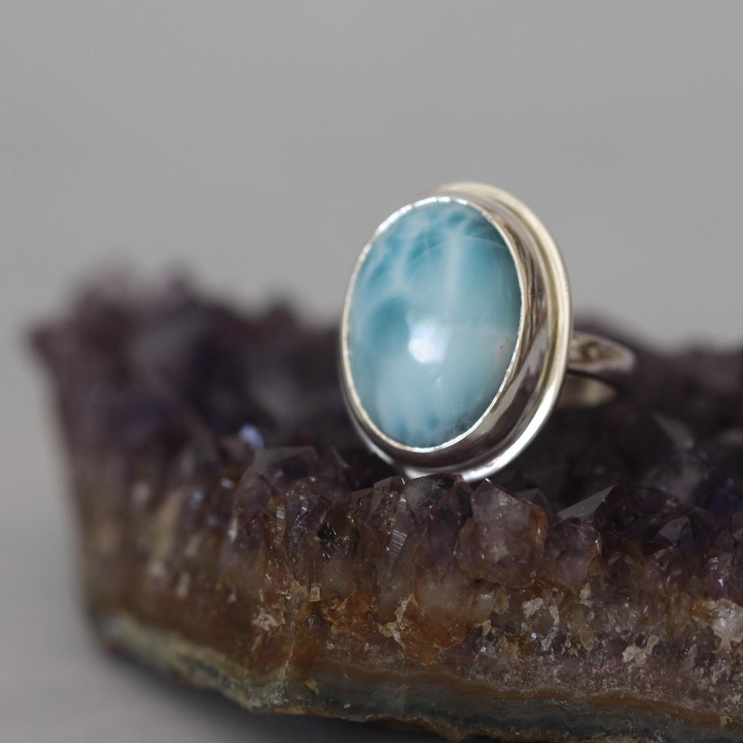 Larimar Roll-Printed Sterling and Fine Silver Artisan Ring size 9