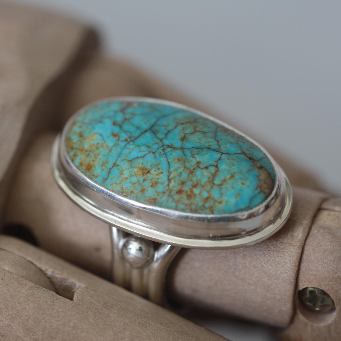 Turquoise Mountain Cabochon Sterling Silver Artisan Ring size 6.75