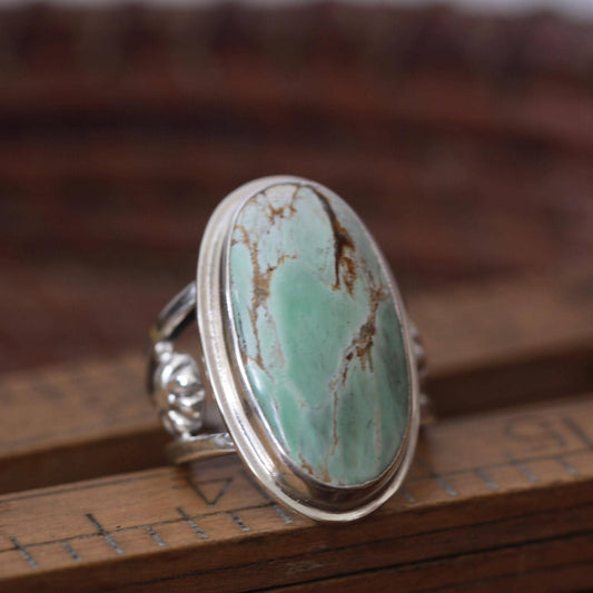 Australian Variscite Oval Roll-Printed Sterling Silver Ring size 5.75