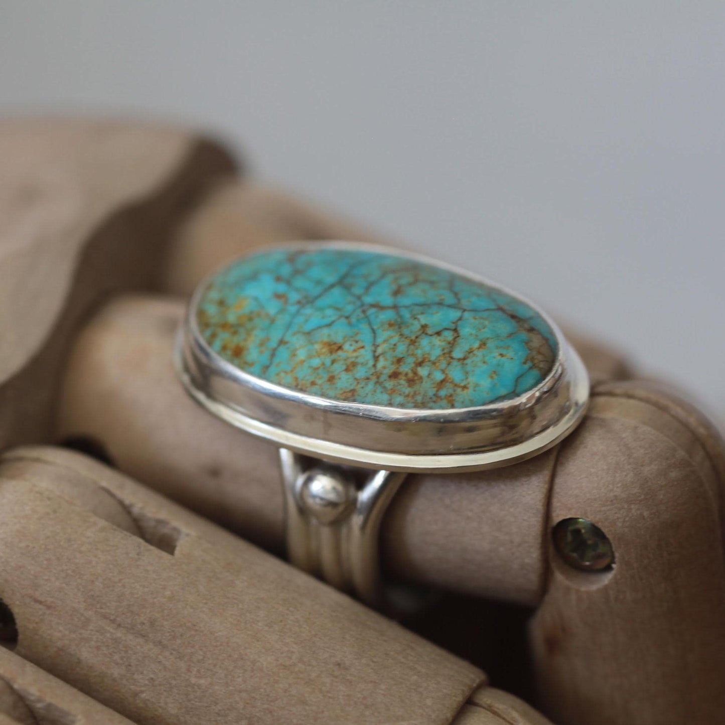 Turquoise Mountain Cabochon Sterling Silver Artisan Ring size 6.75