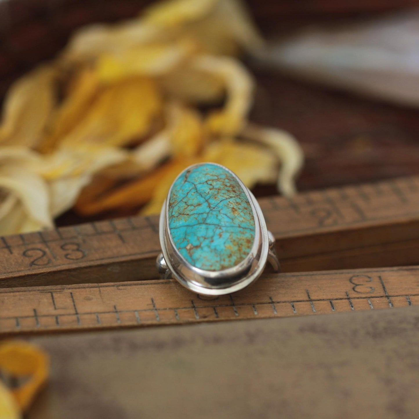 Turquoise Mountain Cabochon Sterling Silver Artisan Ring size 6.75