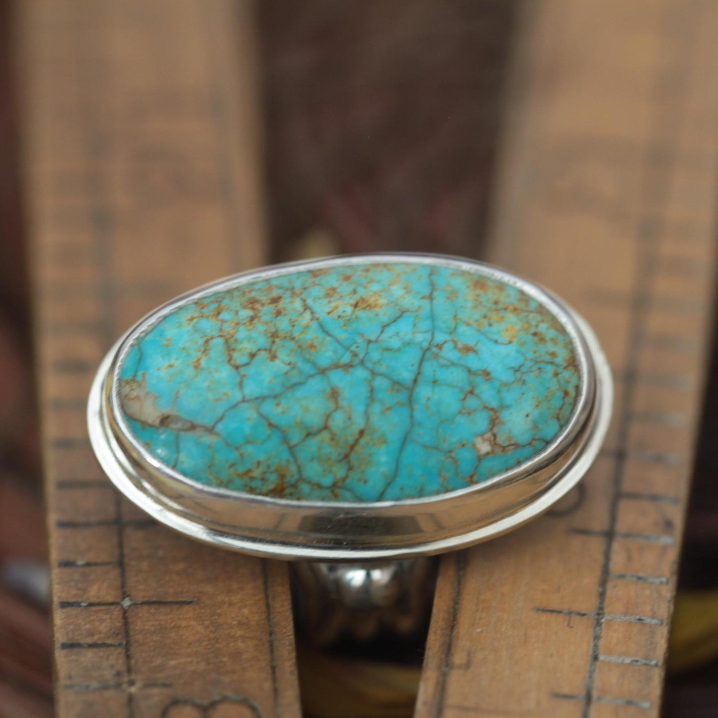 Turquoise Mountain Cabochon Sterling Silver Artisan Ring size 6.75