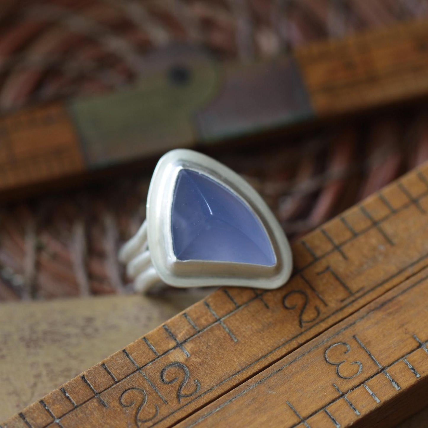 Unique Modern Namibian Chalcedony Ring Sterling Silver Fancy Cut Size 9