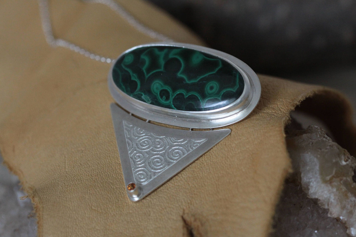 Malachite Sapphire Pendant with Spiral Rollprint