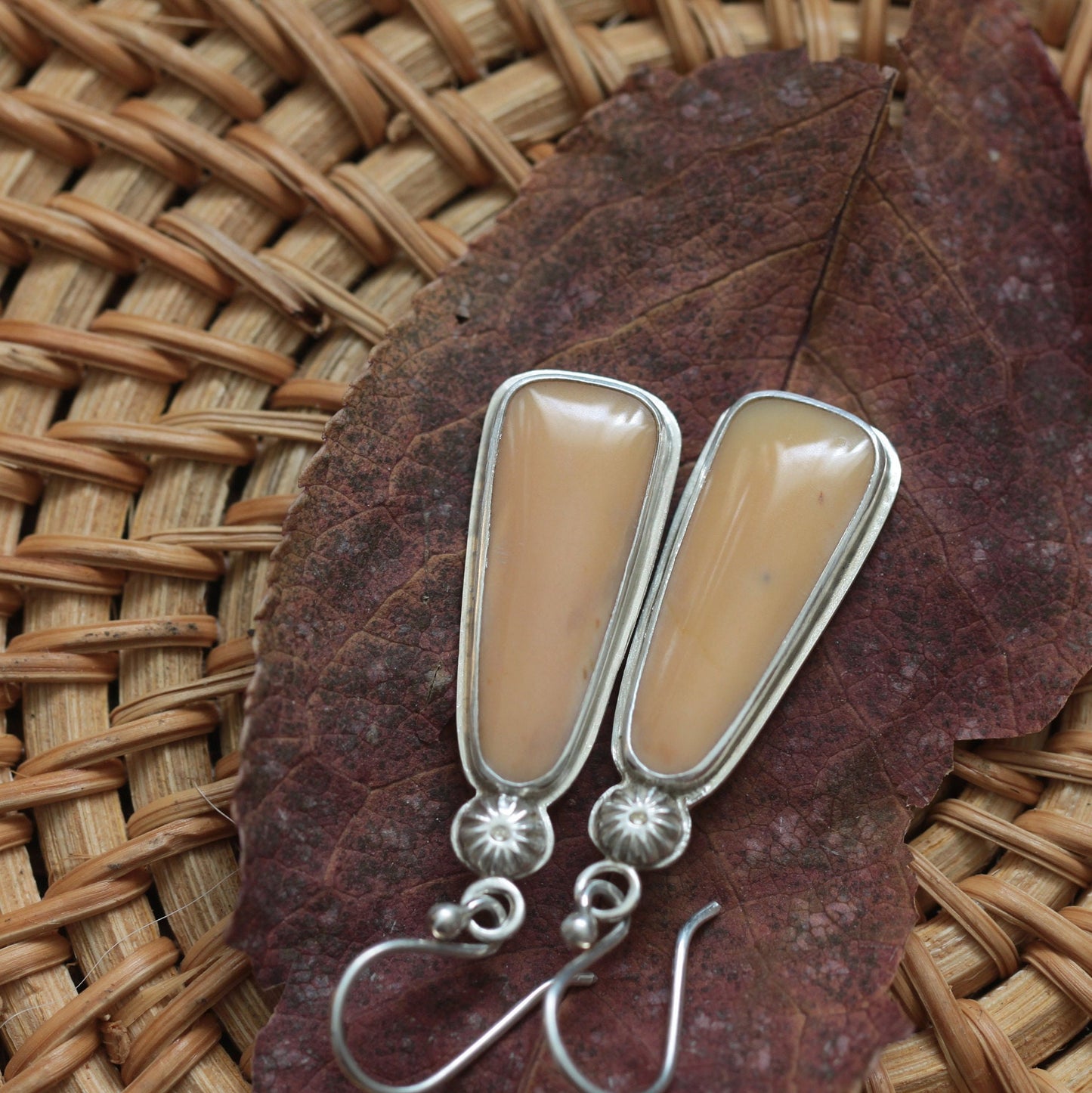 Peach Carnelian Sterling Silver Dangle Earrings OOAK Gift for Her