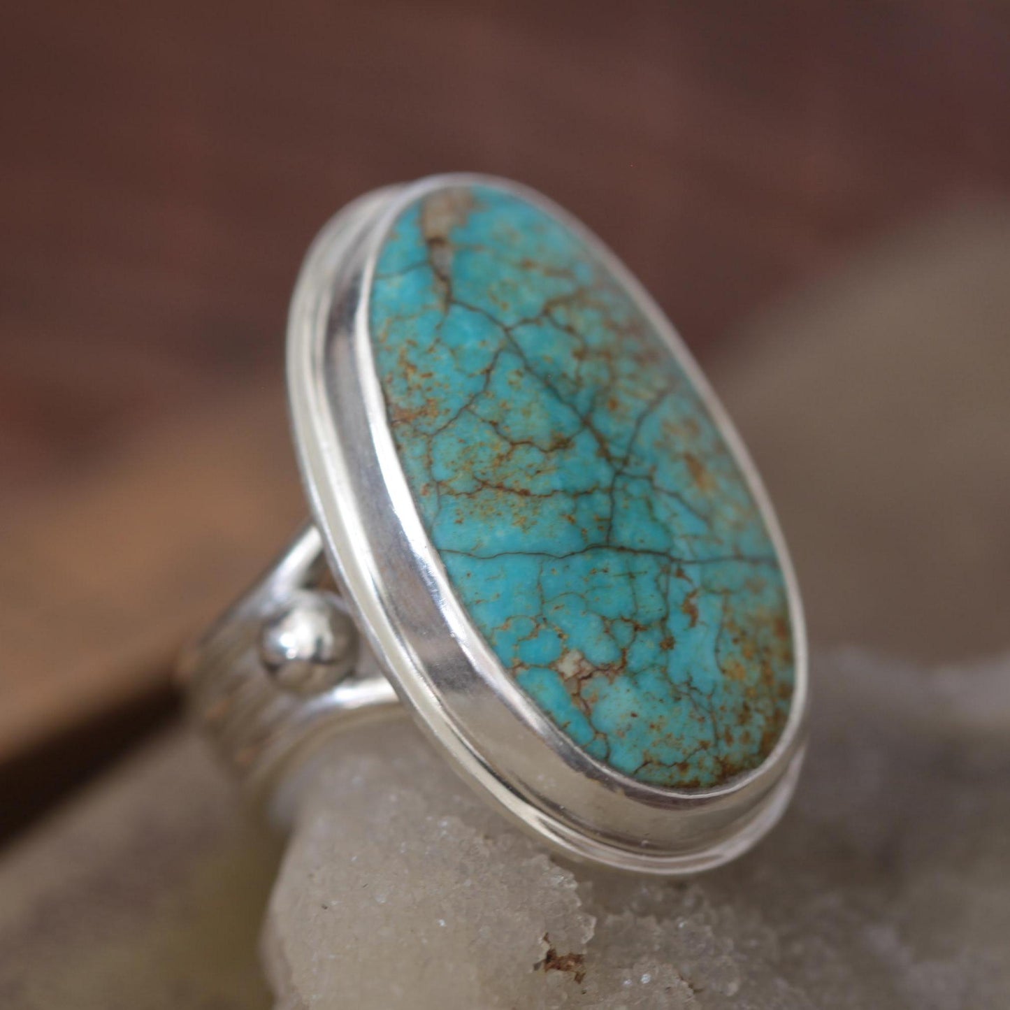 Turquoise Mountain Cabochon Sterling Silver Artisan Ring size 6.75