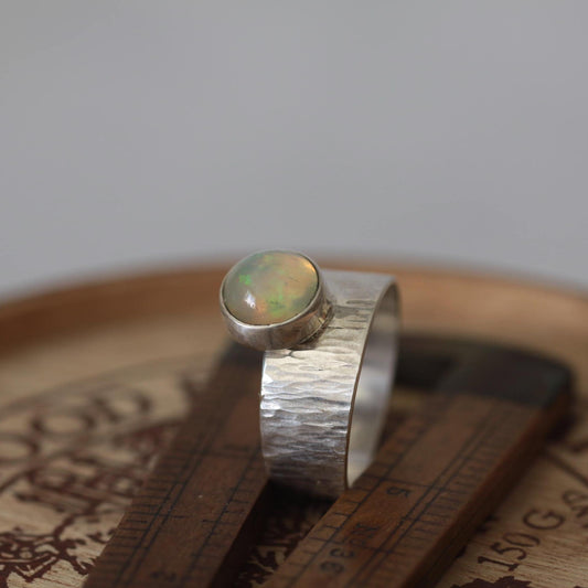 Round Ethiopian Welo Opal Sterling Silver Ring 9