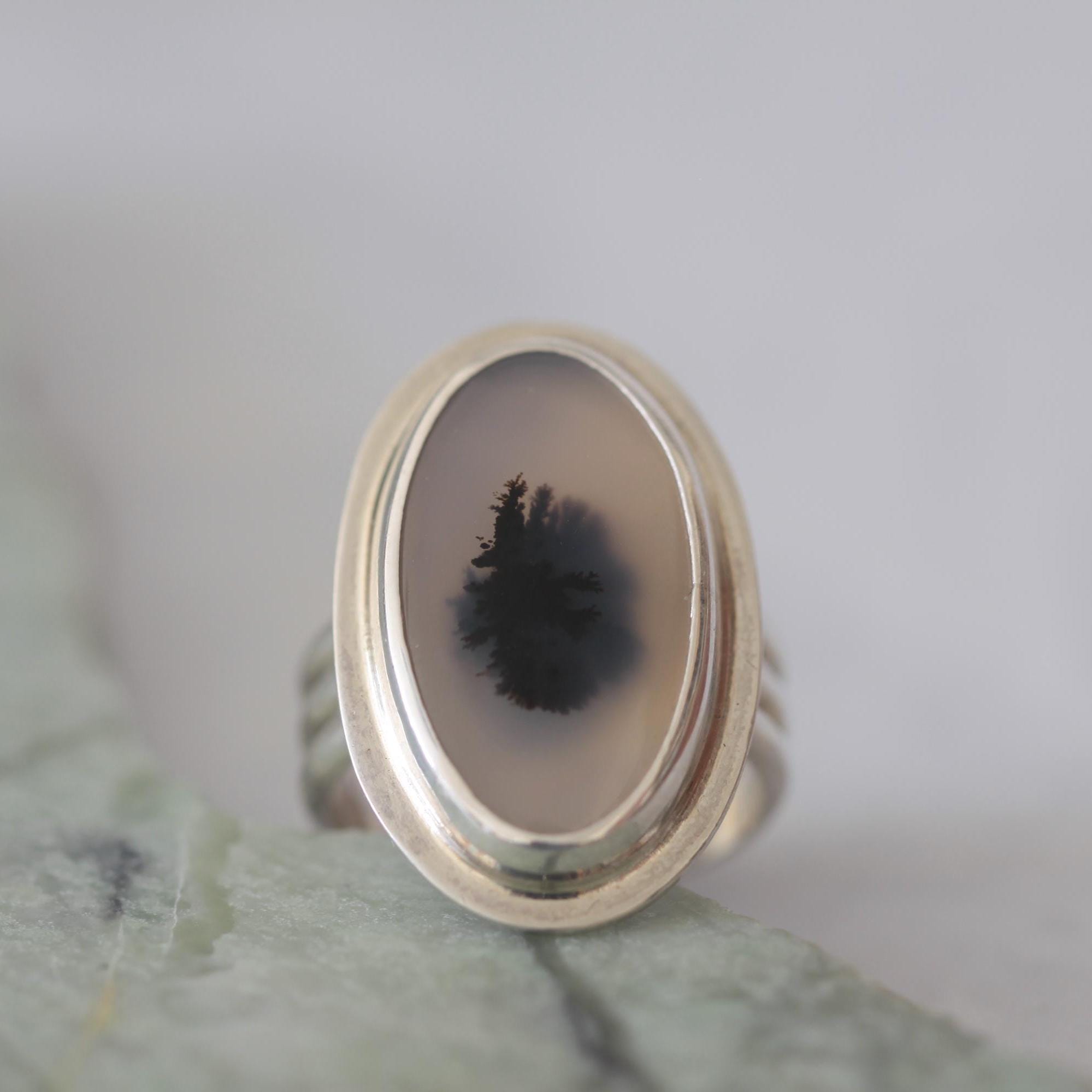 Moss Agate Silver Ring: Hand Formed Sterling Silver hot Moss Agate Ring Handformed by TL Goodwin of Goodwin and Maxwell. Ships free in USA