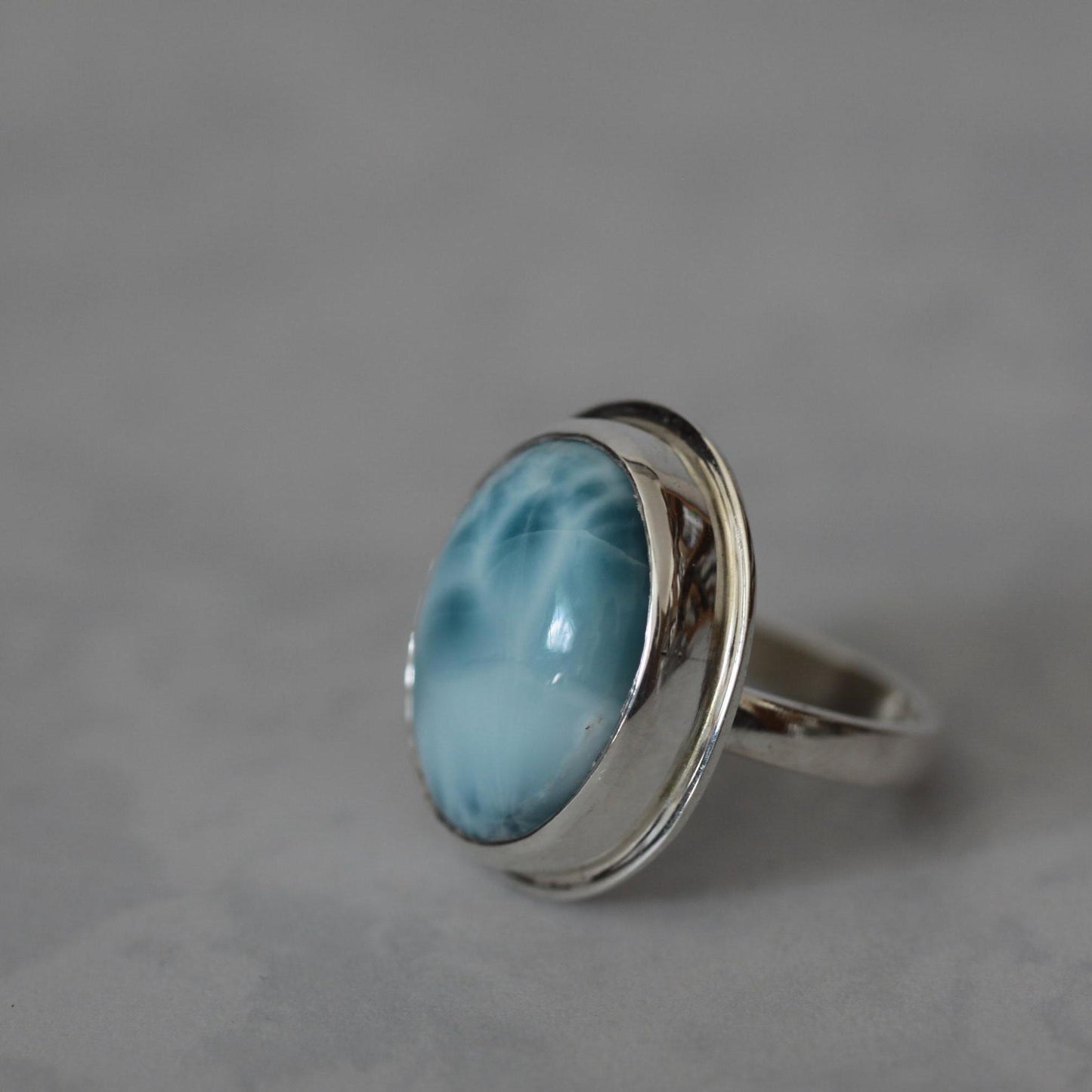 Larimar Roll-Printed Sterling and Fine Silver Artisan Ring size 9