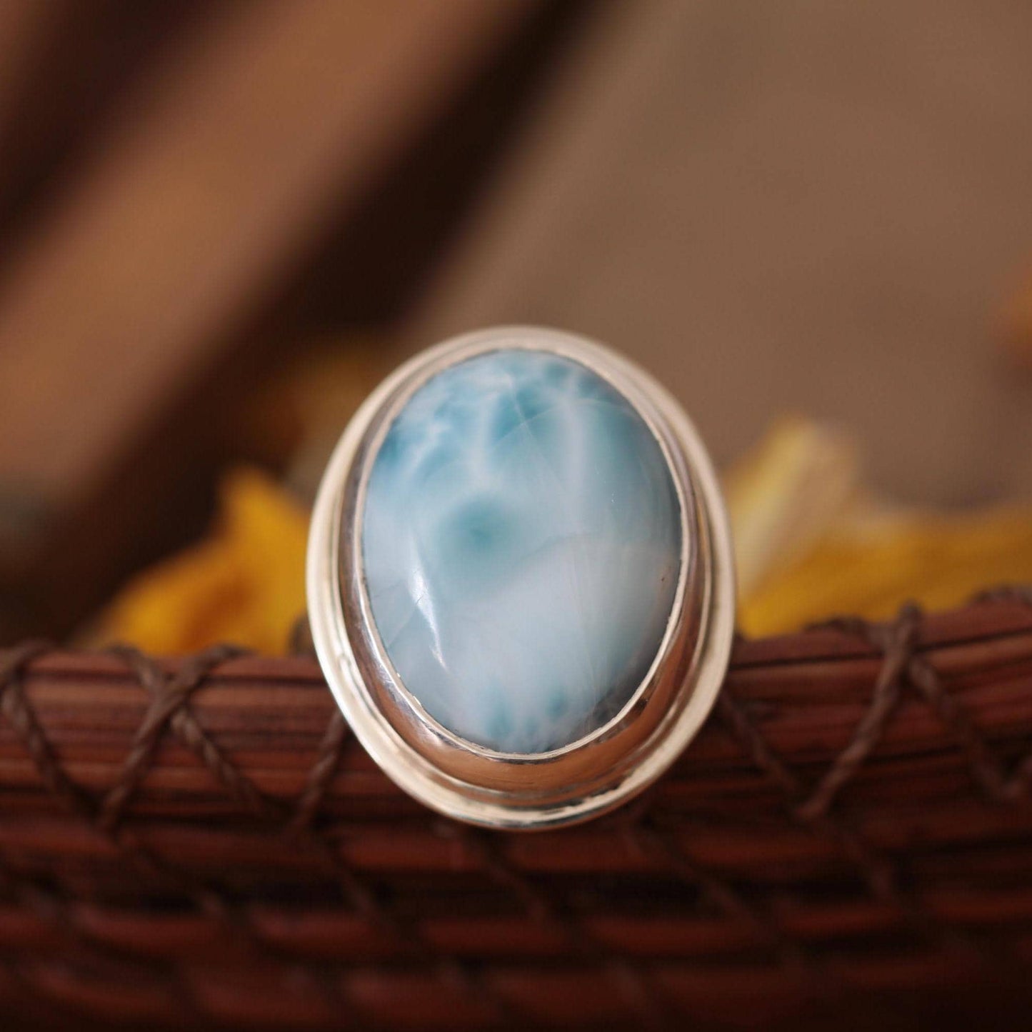 Larimar Roll-Printed Sterling and Fine Silver Artisan Ring size 9