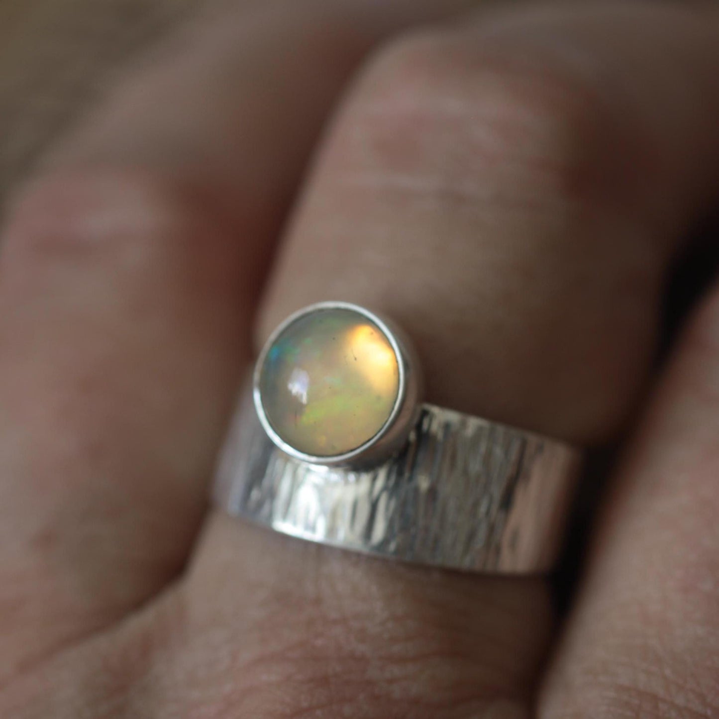 Round Ethiopian Welo Opal Sterling Silver Ring 9