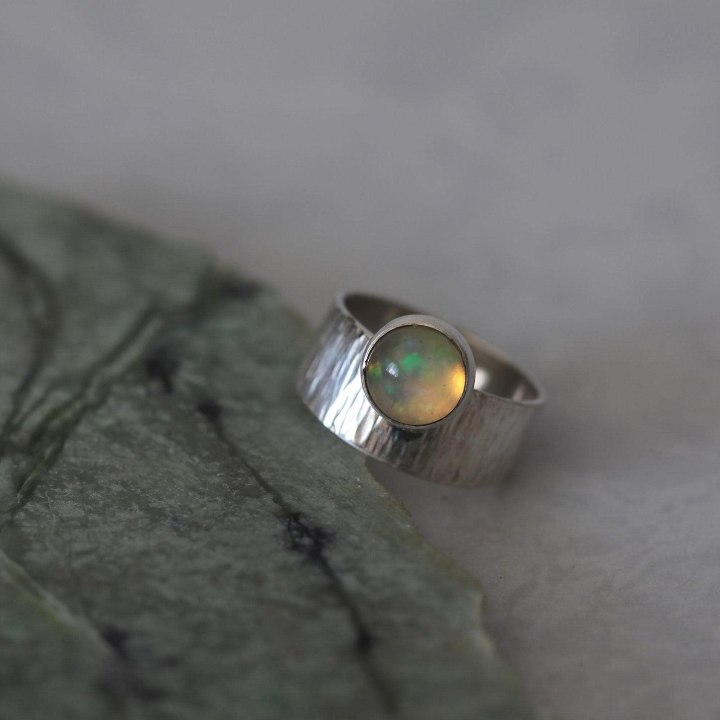 Round Ethiopian Welo Opal Sterling Silver Ring 9