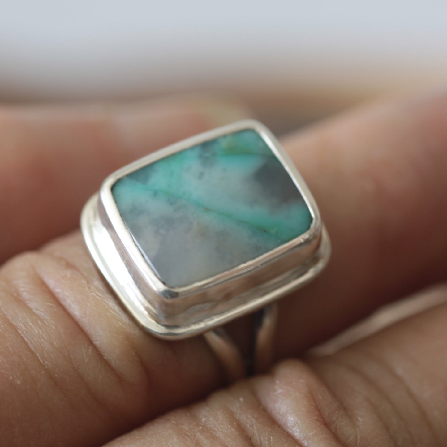 Chrysocolla in Agate Sterling Silver Ring size 6.5