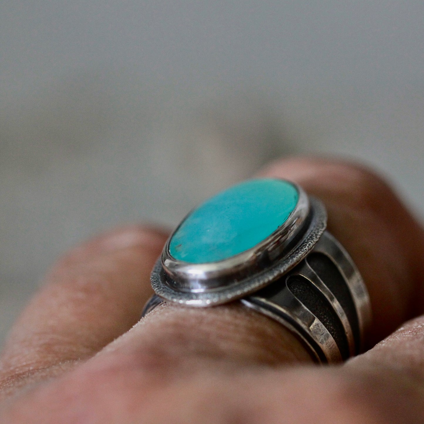 Peruvian Blue Opal Sterling Silver Ring US Size 8.5-9