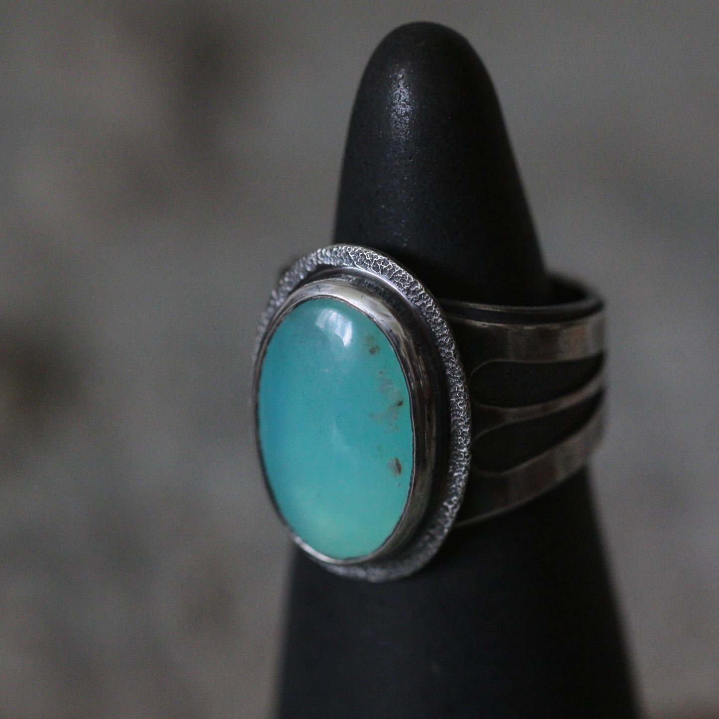 Peruvian Blue Opal Sterling Silver Ring US Size 8.5-9