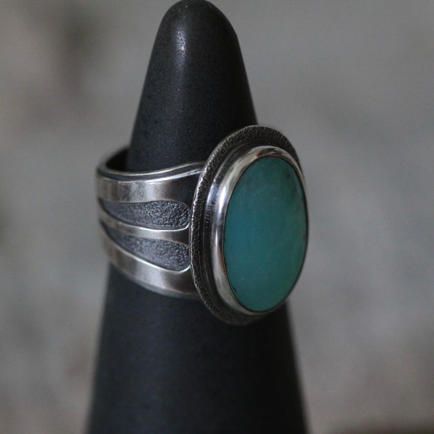 Peruvian Blue Opal Sterling Silver Ring US Size 8.5-9