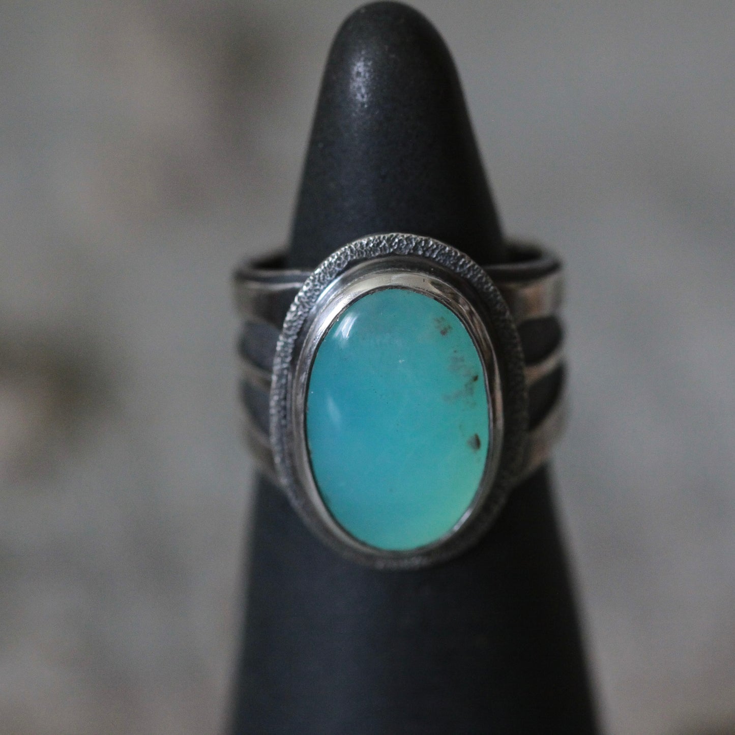 Peruvian Blue Opal Sterling Silver Ring US Size 8.5-9