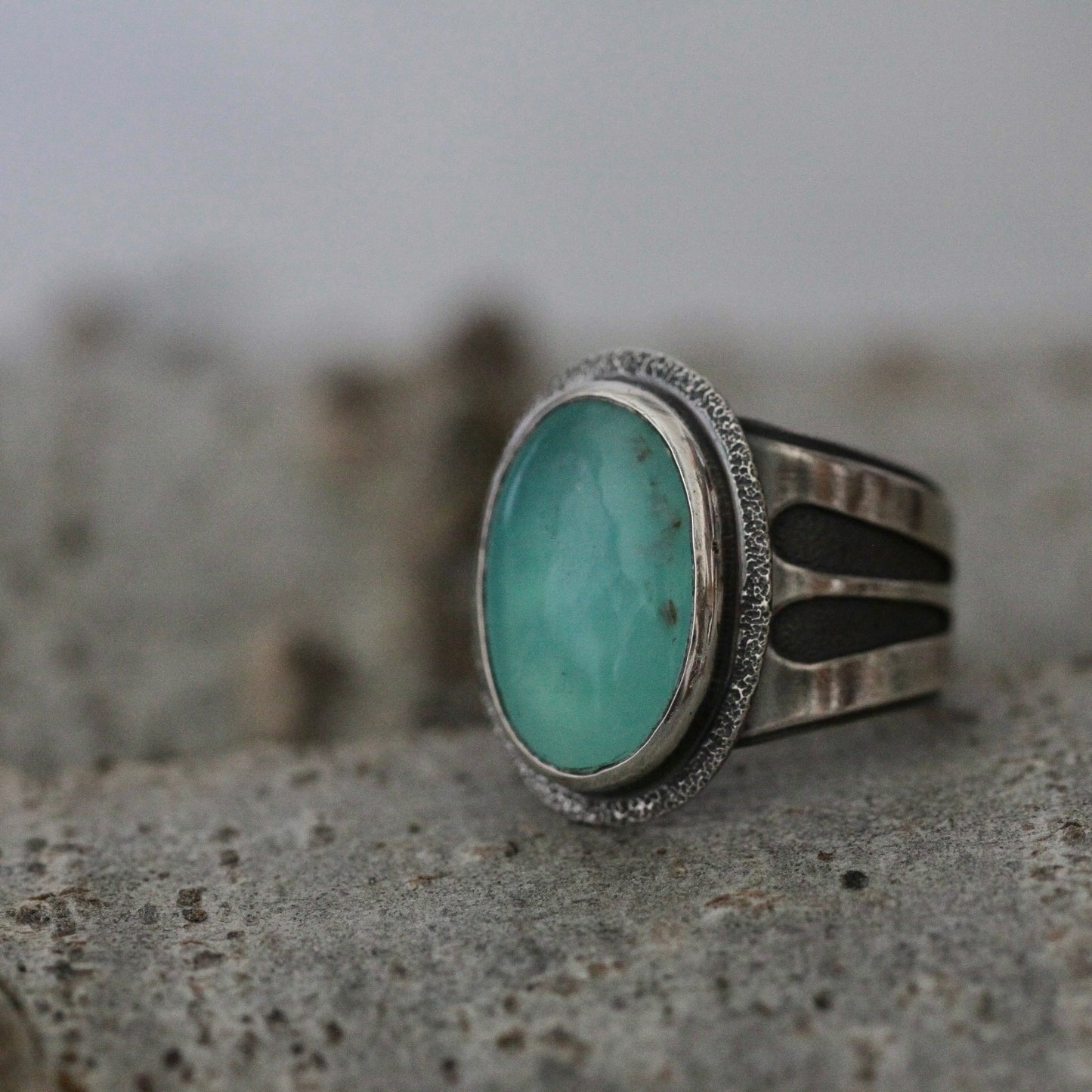 Peruvian Blue Opal Sterling Silver Ring US Size 8.5-9