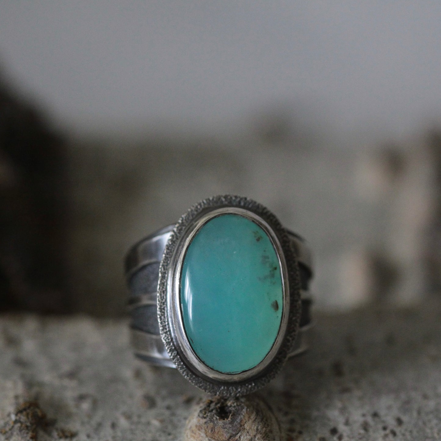 Peruvian Blue Opal Sterling Silver Ring US Size 8.5-9