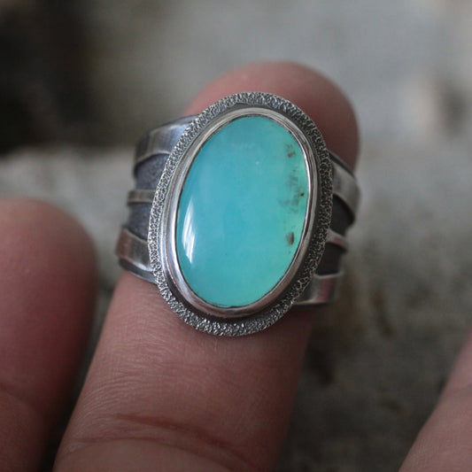 Peruvian Blue Opal Sterling Silver Ring US Size 8.5-9
