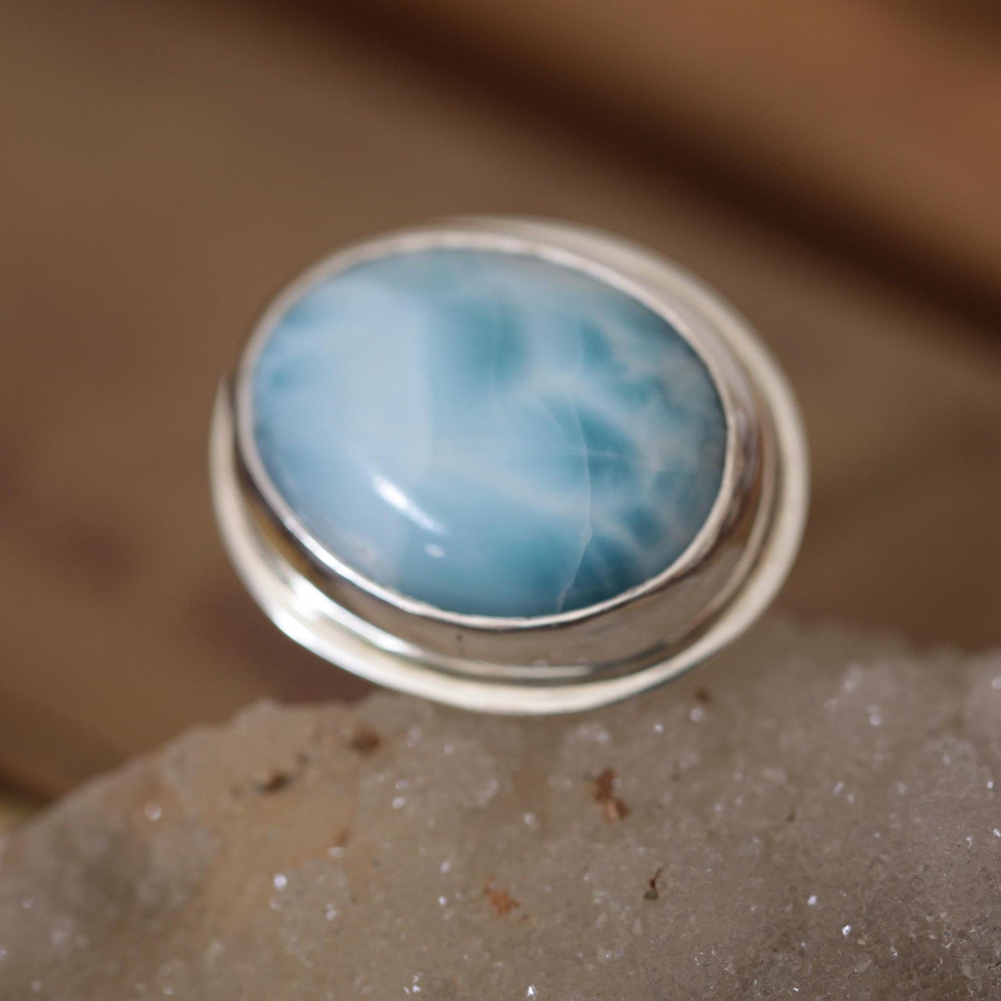 Larimar Roll-Printed Sterling and Fine Silver Artisan Ring size 9