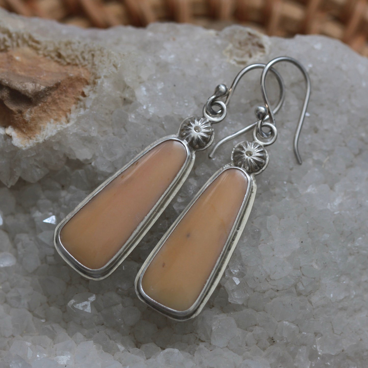 Peach Carnelian Sterling Silver Dangle Earrings OOAK Gift for Her