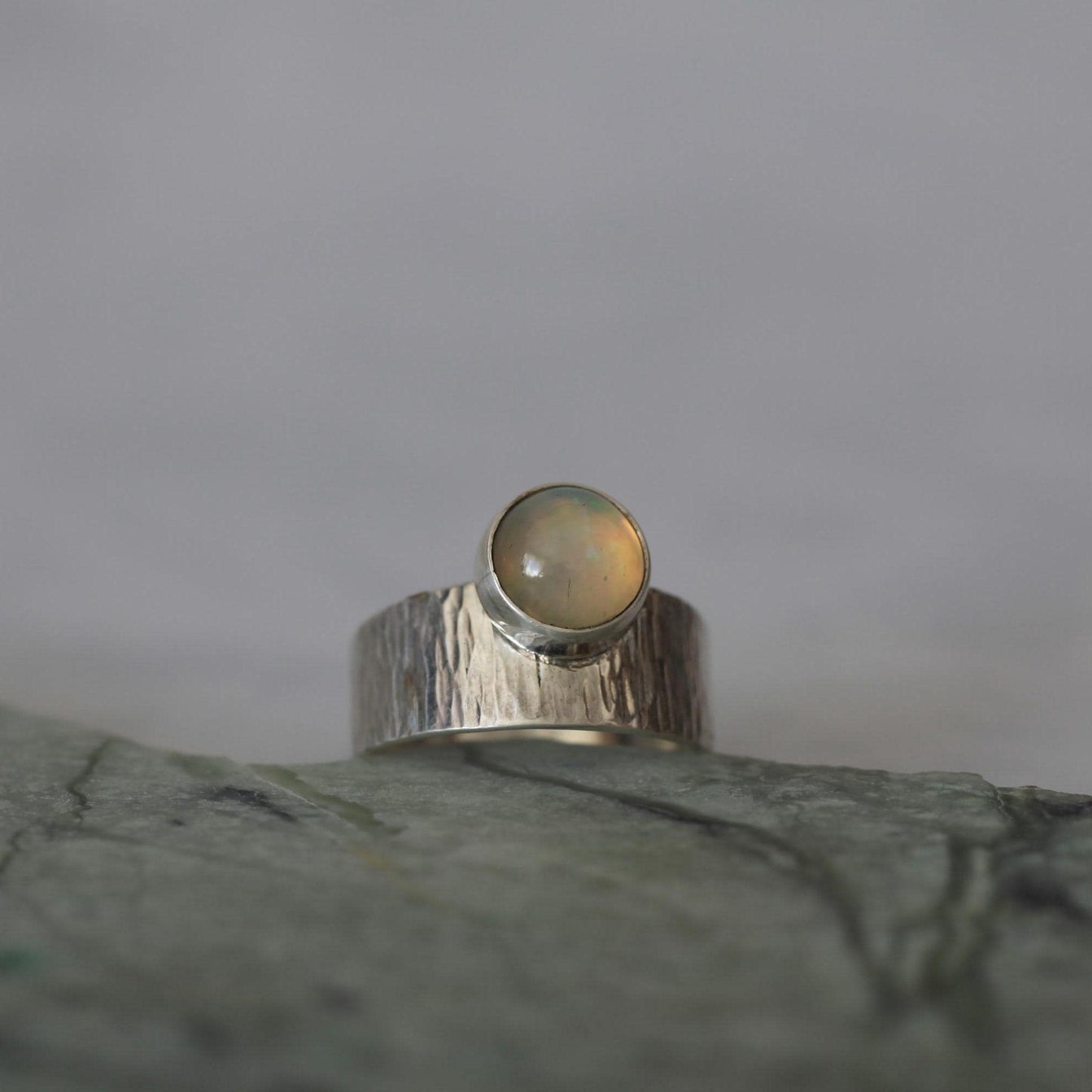 Round Ethiopian Welo Opal Sterling Silver Ring 9