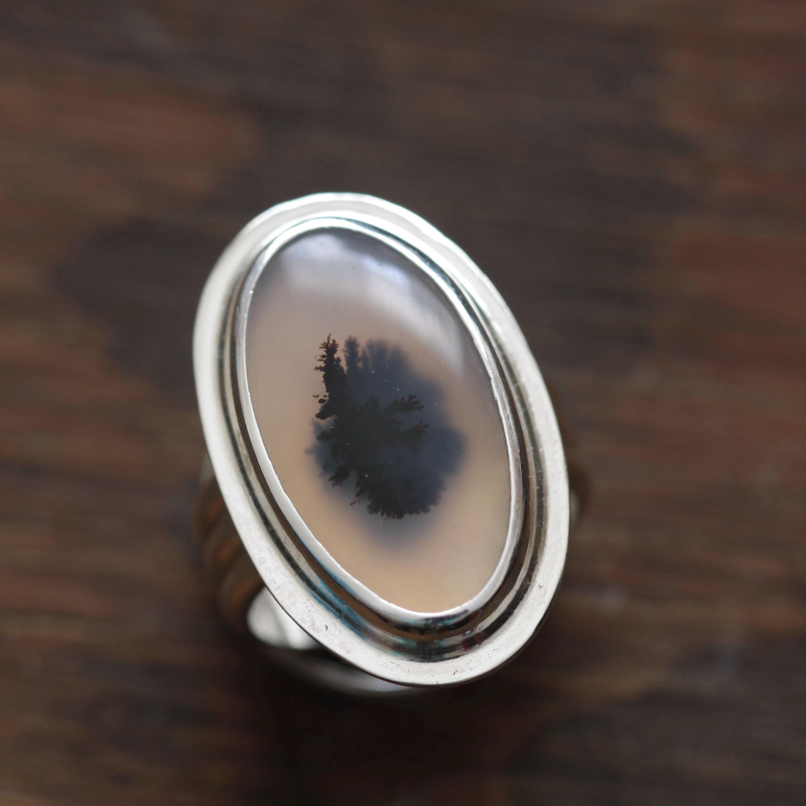 Moss Agate Silver Ring: Hand Formed Sterling Silver hot Moss Agate Ring Handformed by TL Goodwin of Goodwin and Maxwell. Ships free in USA