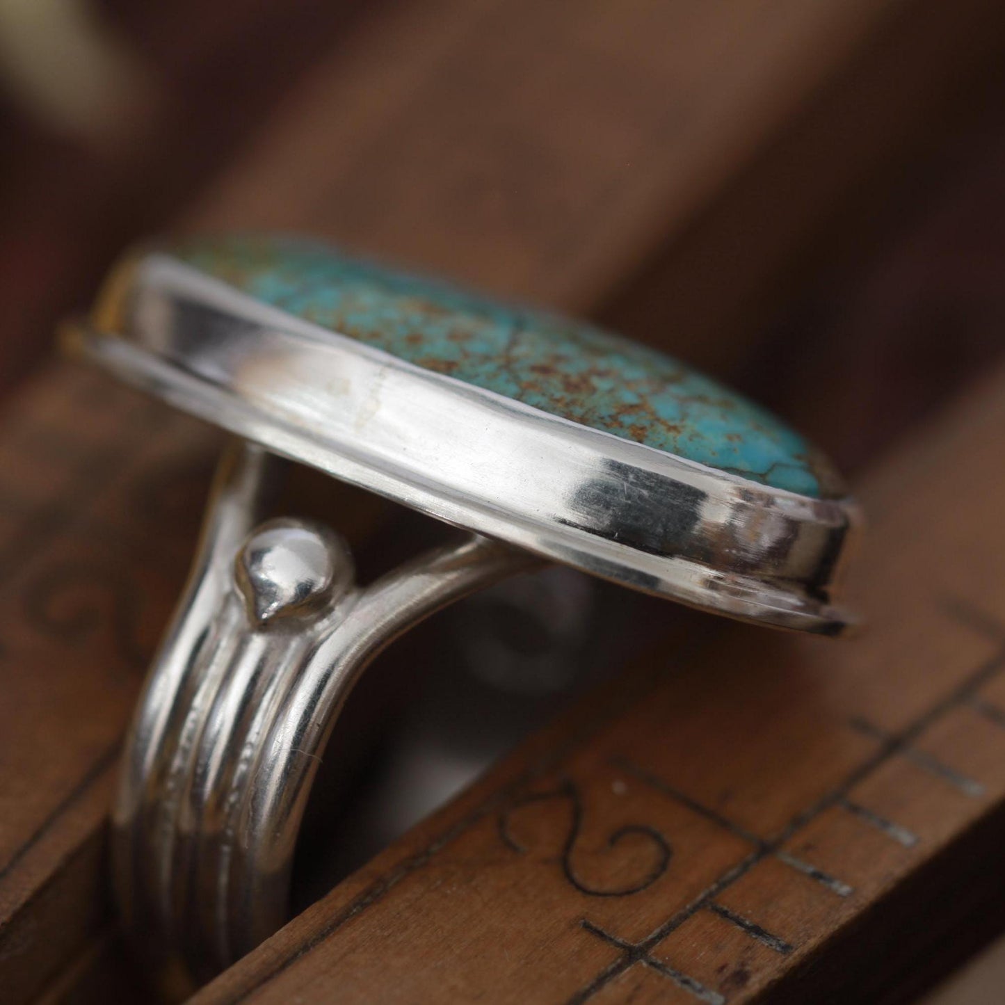 Turquoise Mountain Cabochon Sterling Silver Artisan Ring size 6.75