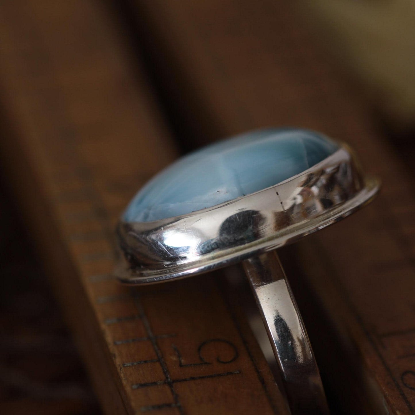 Larimar Roll-Printed Sterling and Fine Silver Artisan Ring size 9