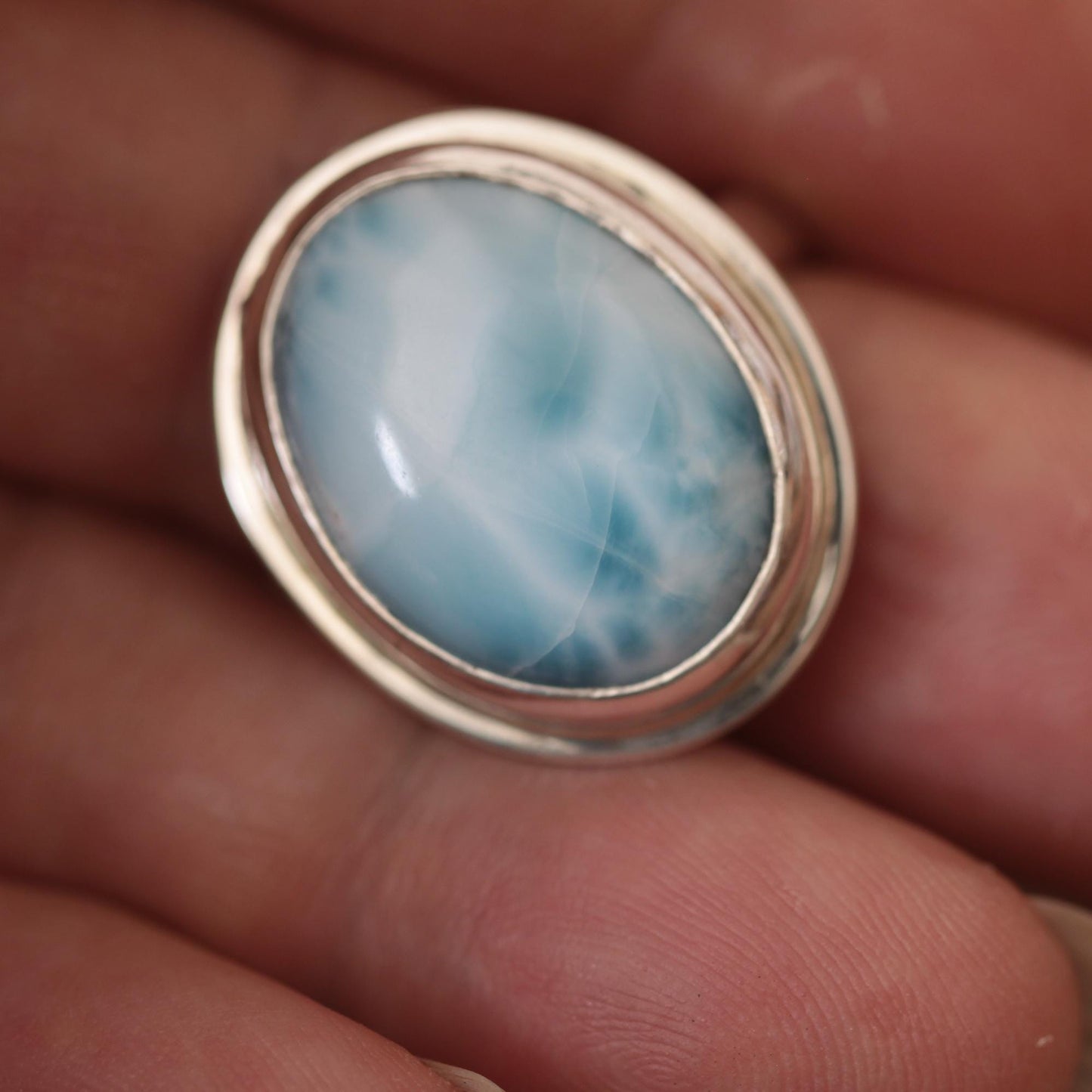 Larimar Roll-Printed Sterling and Fine Silver Artisan Ring size 9