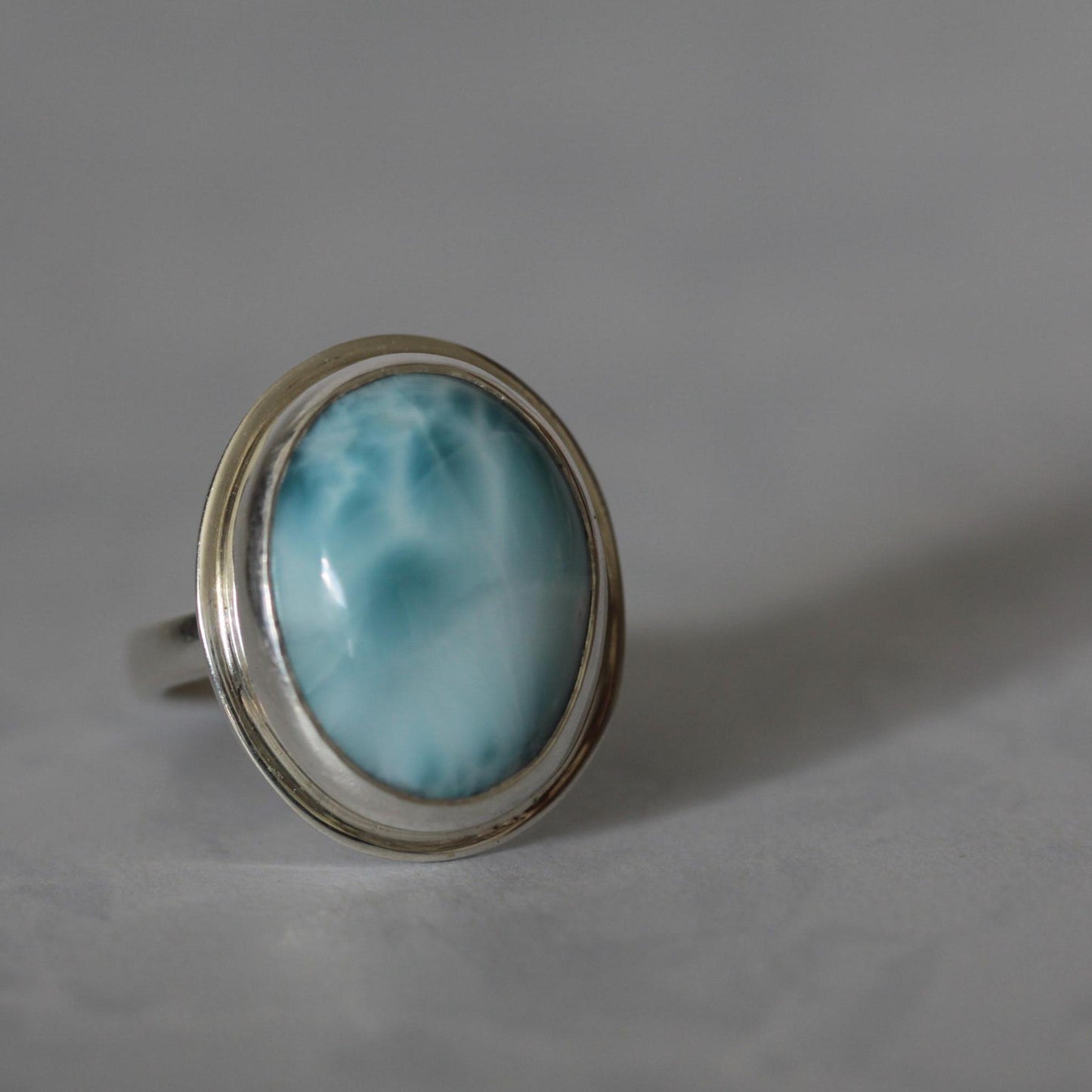 Larimar Roll-Printed Sterling and Fine Silver Artisan Ring size 9