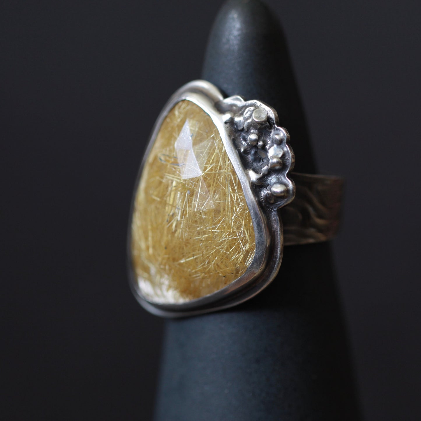 Golden Rutile Rose Cut Quartz Queen Statement Ring Sterling Silver Recycled