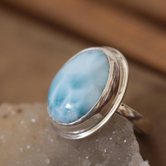 Larimar Roll-Printed Sterling and Fine Silver Artisan Ring size 9