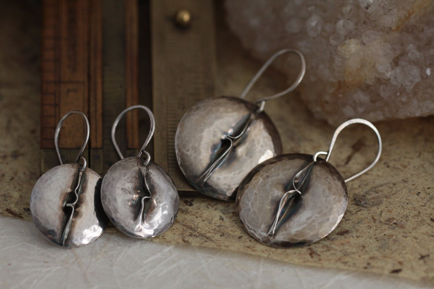 Pinch Fold Formed Sterling Silver Dome Earrings