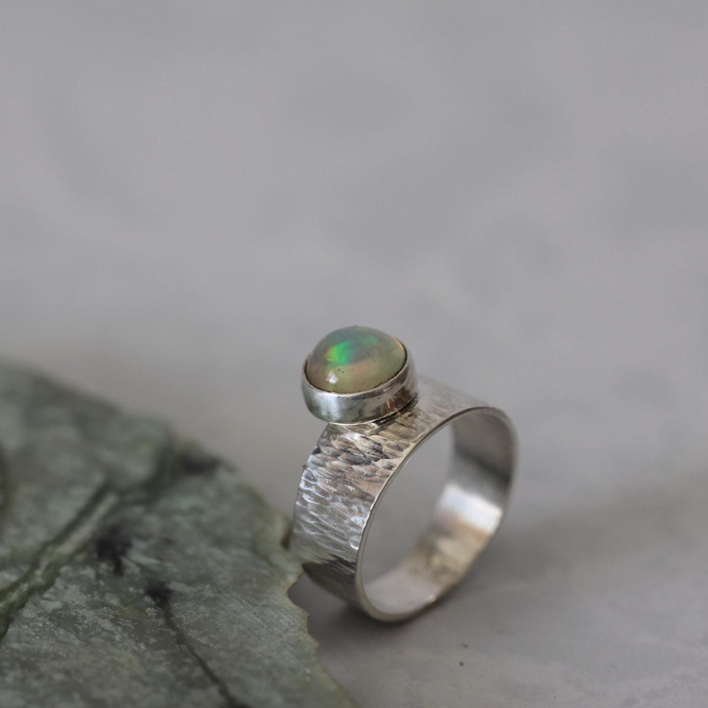 Round Ethiopian Welo Opal Sterling Silver Ring 9