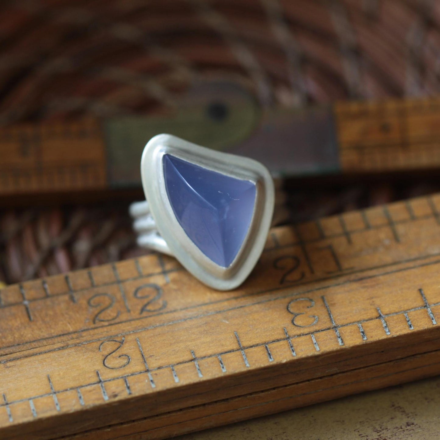 Unique Modern Namibian Chalcedony Ring Sterling Silver Fancy Cut Size 9