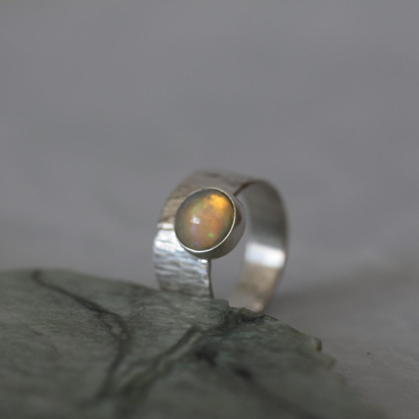 Round Ethiopian Welo Opal Sterling Silver Ring 9